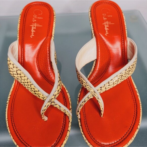 Cole Haan Orange and Cream Wedge Sandals - Picture 1 of 9